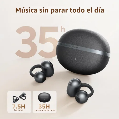 Vista 4 de QCY Crossky C50 - Auriculares inalámbricos con clip Bluetooth 6.0 con 4 micrófonos, 35 horas de reproducción, cómodos para correr/fineza, IPX5