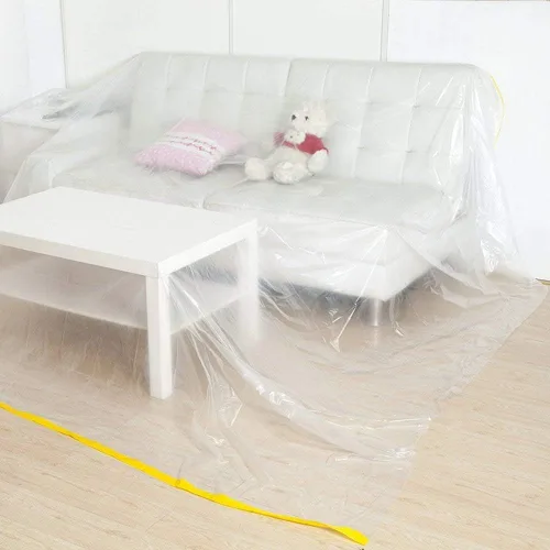 Vista 3 de Ruibo Funda protectora de sofá grande para muebles, tela de plástico impermeable, lona de plástico transparente para pintura, mudanza
