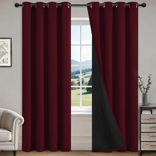 Vista 72 de COSVIYA Cortinas 100% de opacidad para dormitorio con forro negro, bloqueo de luz completa, aislamiento térmico y ojales, tratamiento de ventana