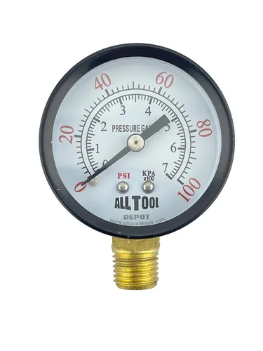 Vista 21 de Medidor de presión de aire de 1-1/2" con montaje inferior en el lado, rosca NPT de 1/8", esfera de 1-1/2" - 0 a 160 PSI