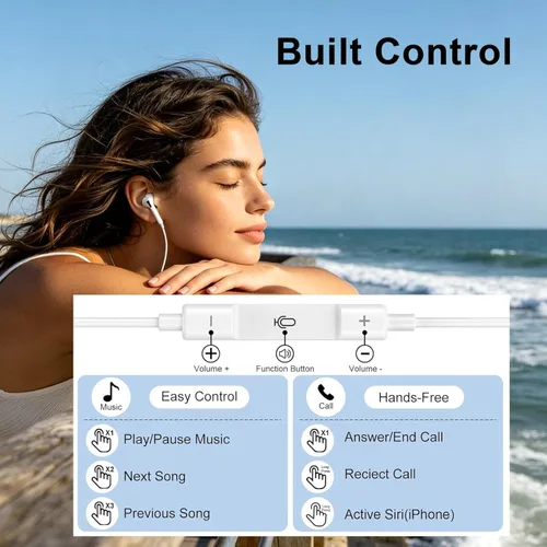 Vista 4 de [Certificado Apple MFi] Auriculares USB C para iPhone 17, 16, 15, auriculares con cable con micrófono y control de volumen, cancelación de ruido