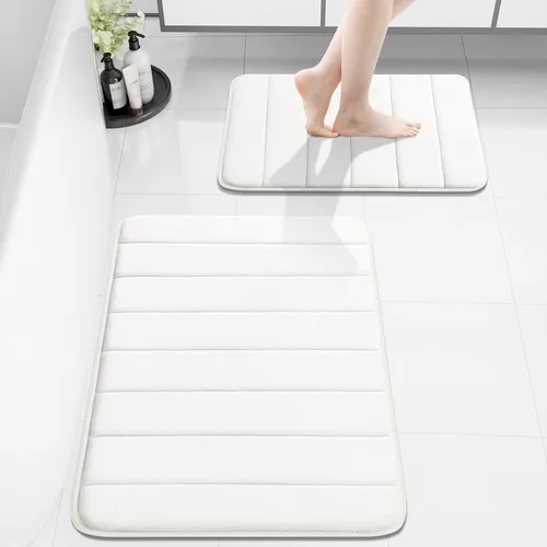 Vista 49 de Buganda Juego de 2 alfombras y tapetes de baño de espuma viscoelástica, lavables a máquina, suaves, antideslizantes, absorbentes, para baño, ducha
