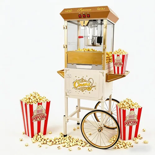 Vista 17 de 20 OZ Commercial Popcorn Machine with Cart - Stainless Steel Kettle Popper with Wheels, Warming Deck & Tempered Glass, for Business, School