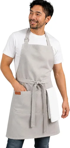 Vista 15 de Delantal de cocina 100% algodón con 2 bolsillos, delantal de chef ajustable para cocinar, hornear barbacoa, delantal unisex