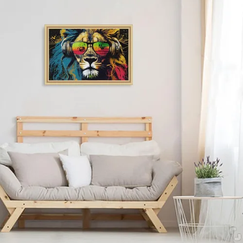 Vista 6 de Rompecabezas de madera de 500 piezas con estampado moderno de león, con bolsa de almacenamiento con partición del alfabeto, fácil de resolver