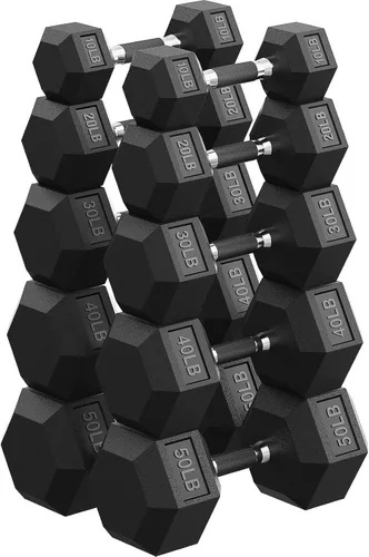 Vista 13 de Dumbbell Set 45-550lb, Rubber Encased, Strength Training Home Gym PAPABABE Complete & Durable Cast Iron Core Odorless PVC Antiroll Hex