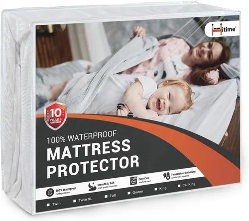 Vista 7 de Hitime Protector de colchón 100% impermeable tamaño individual, funda de colchón lavable a máquina, estilo ajustado con bolsillos profundos