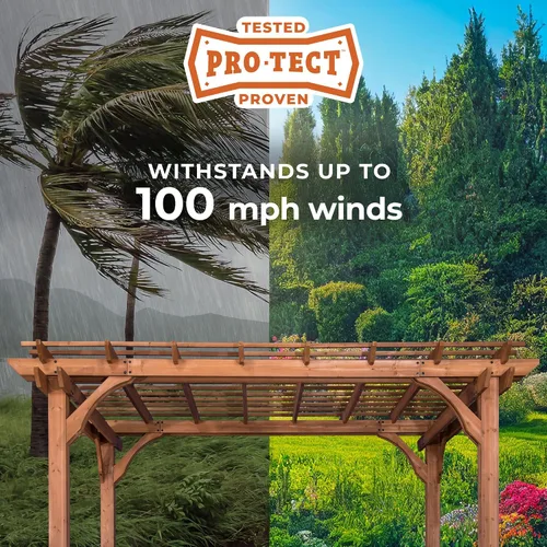 Vista 4 de Backyard Discovery Beaumont - Kit de pérgola tradicional de madera de cedro de 16 x 12 pies con techo enrejado, durabilidad para todas las Marrón