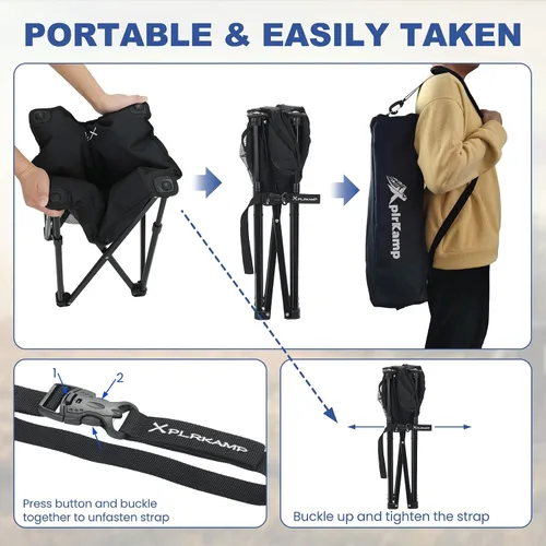 Vista 6 de Taburete acolchado para campamento, reposapiés de gran tamaño de 18 pulgadas, silla de campamento plegable para exteriores, silla otomana portátil