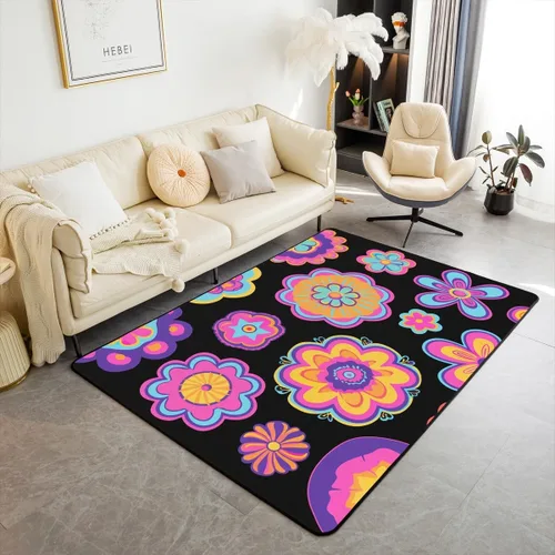 Vista 28 de Groovy Flower Power - Alfombra de 3 x 5 pulgadas, bonita alfombra floral bohemia 60S 70S, alfombra hippie para niños, niñas, adolescentes y mujeres