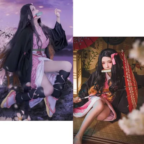 Vista 3 de UZAIN Disfraz de cosplay para mujer disfraz de anime Kamado Tsuyuri Shinobu Mitsuri conjunto completo con bambú
