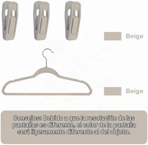 Vista 2 de Trgowaul Perchas de terciopelo - Clips fuertes para pantalones delgados (20 unidades, beige)