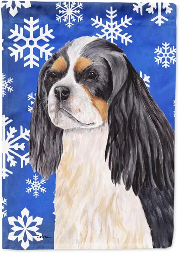 Vista 243 de Caroline's Treasures SC9374GF Bulldog English Snow flakes Holiday Garden Flag Buzón Bandera decorativa para patio exterior, patio, obras de arte