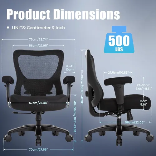 Vista 10 de Silla de escritorio de oficina grande y alta, 500 libras, silla de escritorio ergonómica de malla resistente