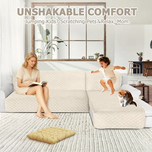 Vista 2 de HDCAXKJ Fundas impermeables para sofá modular, acolchadas de terciopelo, 2 piezas, en forma de L, lavables, gruesas, antideslizantes, con protector