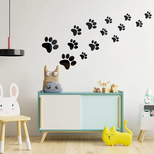 Vista 4 de Tenare 14 calcomanías de espejo con estampado de patas de perro, calcomanías de espejo acrílico, removibles, decoración de pared para baño, sala
