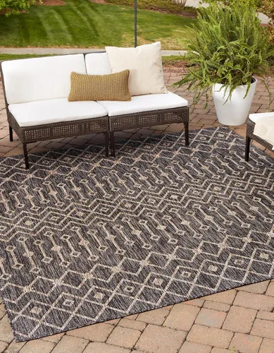 Vista 45 de Unique Loom Outdoor Trellis Collection - Alfombra de área con diseño de enrejado tribal (2 pies 2 pulgadas x 3 pies 1 pulgada, ovalada, azul/marfil)