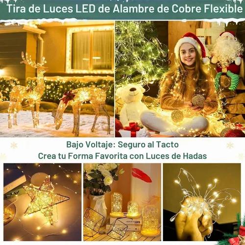 Vista 4 de Guirnalda de luces LED de 99 pies con 300 luces para dormitorio, patio, interior/exterior, impermeable, luces de cobre para cumpleaños, boda