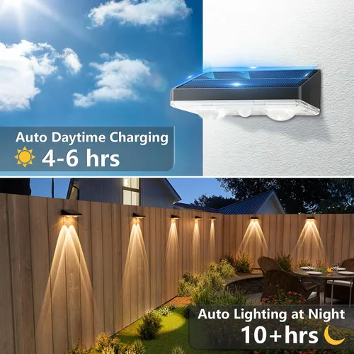 Vista 3 de NIORSUN - Luces solares para valla, paquete de 8 luces solares para terraza, color blanco cálido, bombilla impermeable para exteriores LED IP65