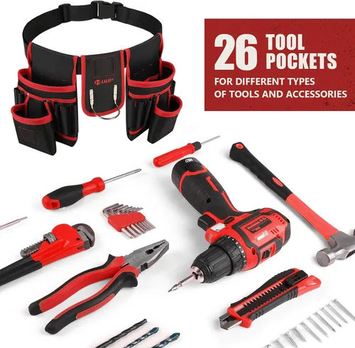 Vista 6 de Cinturón de herramientas magnético para hombres, 26 bolsillos, bolsa de herramientas de uñas resistente, regalo para papá