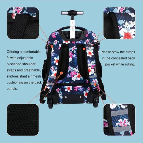 Vista 4 de seastig Mochila con ruedas de 18 pulgadas con bolsa de almuerzo y estuche para lápices, mochila con ruedas, mochila para laptop, adultos y niños