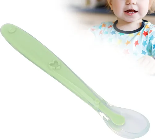 Vista 5 de Cuchara de alimentación para bebés, cuchara para bebé, silicona de alta elasticidad, diseño de envoltura completa, silicona de grado alimenticio