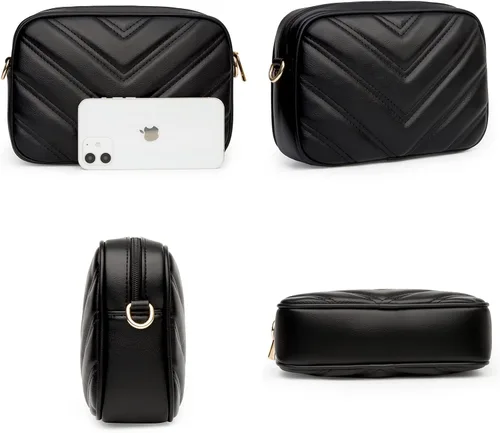 Vista 3 de Herald Chevron - Bolso cruzado pequeño acolchado con monedero para mujer cuadrado con cámara de fotos hombro lateral 2 tamaños