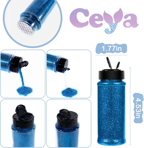 Vista 4 de Ceya Polvo de purpurina ultra fina de 3.8 onzas/110g, Admiral Blue Crafts Glitter de 1/128 pulgadas, 0.008 pulgadas, 0.2mm para slime, resina epoxi