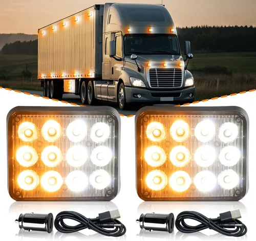 Vista 10 de 2 piezas de luces magnéticas para remolque, baliza roja, luces estroboscópicas magnéticas inalámbricas, luces de advertencia de emergencia