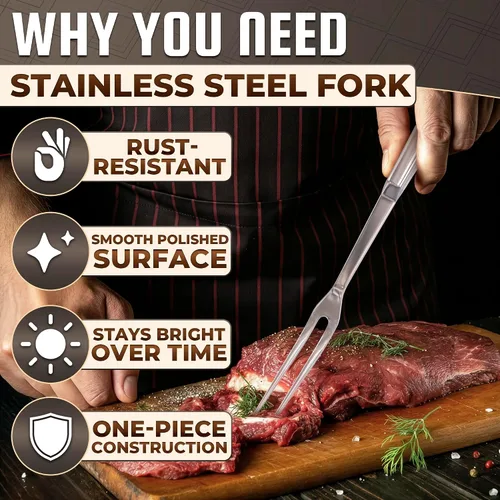 Vista 3 de Tenedor para tallar carne – Tenedor de acero inoxidable para carne de 11 pulgadas, herramienta de parrilla para carne de res, pavo, pechuga, bistec