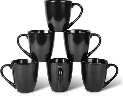 Vista 8 de vicrays Juego de tazas de café, 12 onzas, juego de 6, tazas de cerámica para hombres y mujeres, tazas esmaltadas únicas con asa para café, té