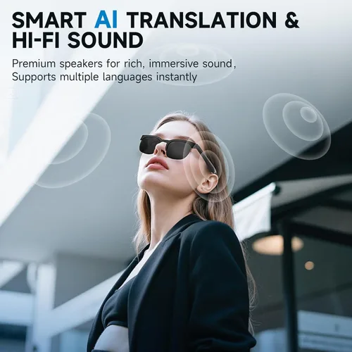 Vista 2 de Lentes inteligentes AI Translator con audio Bluetooth, lentes fotocrómicas, asistente de voz, lentes de sol de oreja abierta para hombres y mujeres