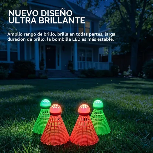 Vista 5 de Glow in The Dark Badminton Birdies,LED Badminton Shuttlecocks for Family Backyards Practice,4/5/6 PCS Nylon/Goose Feather Long Lasting Light Up
