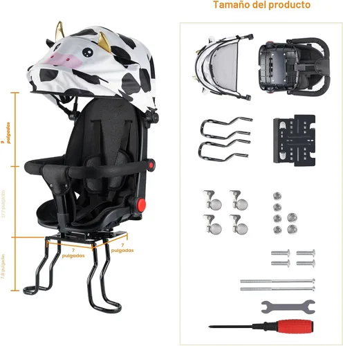 Vista 5 de Asiento trasero de bicicleta para niños con respaldo grueso, asiento trasero de bicicleta para niños de 2 a 8 años, talla única (negro, a)