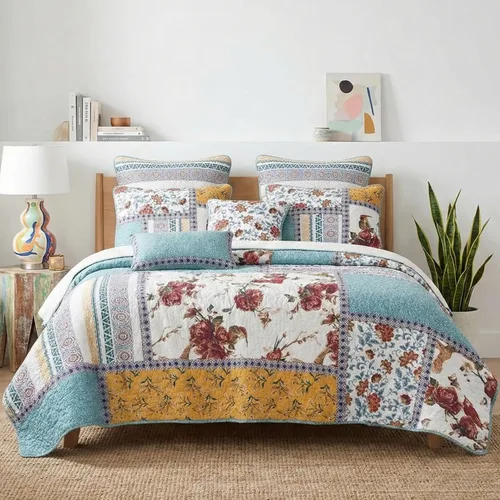Vista 11 de Tache Home Colcha de cachemir floral bohemio rústico de algodón colcha de retazos