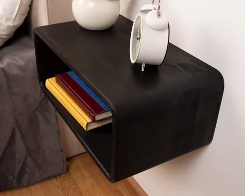 Vista 3 de Mesita de Noche Flotante de Madera, Mesa de Noche, Estantería de Noche, Hecho a Mano, Estante de Noche Montado en la Pared, Estilo Minimalista