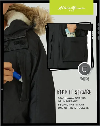 Vista 3 de Eddie Bauer Abrigo de invierno para niños, chaqueta parka impermeable con capucha de piel sintética (3-20)