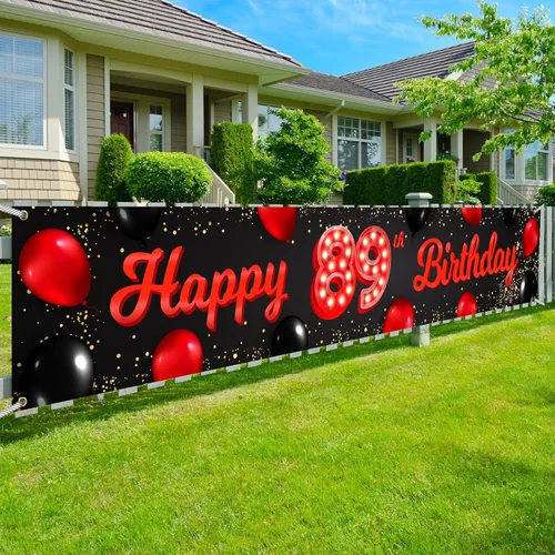 Vista 11 de Cartel de feliz cumpleaños número 10 color rojo y negro, globos para decoración temática para patio, jardín, niñas, mujeres, princesas, decoraciones