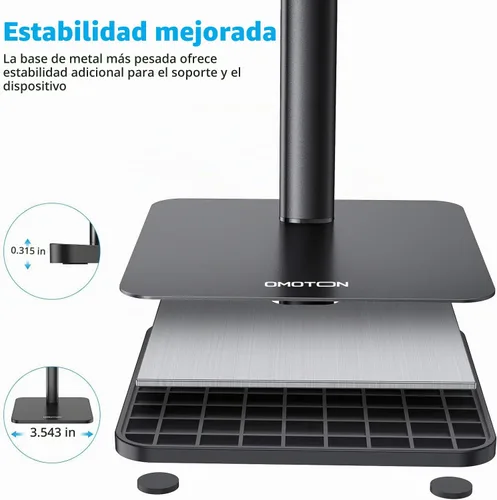 Vista 4 de OMOTON Soporte para Celular, Soporte de Escritorio con Altura y Ángulo Ajustable para iPhone Air /17/17 Pro/XS Max/XR, Samsung Galaxy S20 / S10 / S9