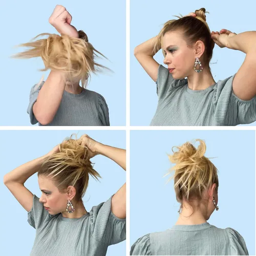 Vista 7 de PRETTYSHOP Pieza para el cabello de goma Voluminoso rizado y desordenado moño, 1