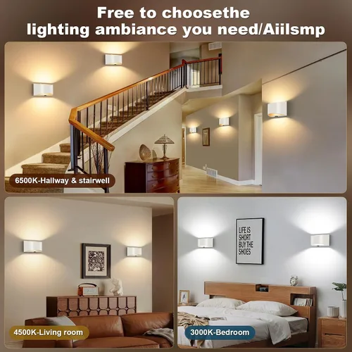 Vista 8 de Juego de 2 apliques de pared que funcionan con batería, luces de pared inalámbricas recargables blancas con control remoto inalámbrico y control