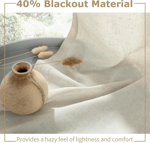Vista 3 de Cortinas de lino natural mezclado semitransparentes con pestaña trasera para sala de estar, cortinas de lino texturizado estilo bohemio para filtrar