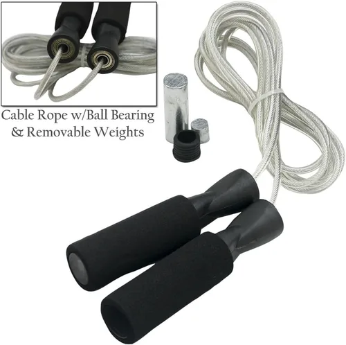 Vista 4 de DA VINCI Cuerda de saltar con cable de velocidad ajustable de 10 pies con mecanismo de mango de rodamiento de bolas y peso de 1/3 lb en cada mango