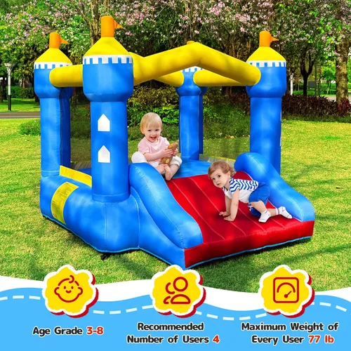 Vista 7 de Casa inflable para niños: casa inflable con tobogán para interiores y exteriores, fiesta de cumpleaños en el patio trasero, pequeño castillo animoso