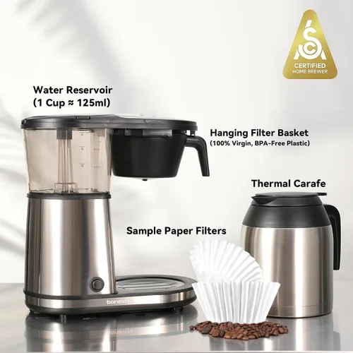Vista 7 de Bonavita Cafetera de goteo de 8 tazas, vertido con un toque, preparación con pausa automática con jarra térmica de doble pared de acero inoxidable