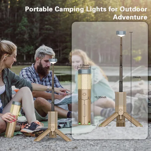 Vista 4 de Luces telescópicas para campamento, recargables y plegables de 10500 mAh, linternas LED con soporte, linternas impermeables IPX7 con base magnética
