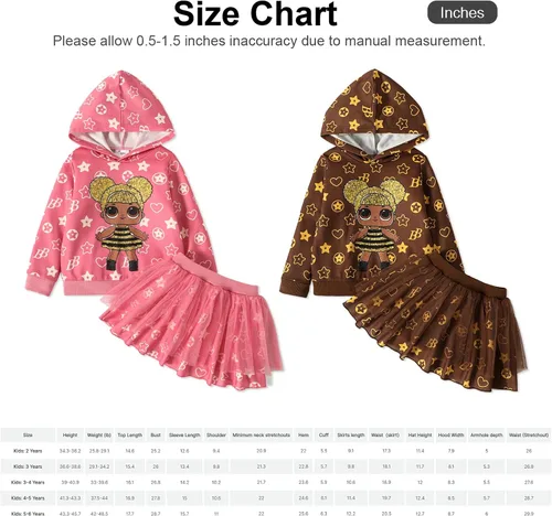 Vista 7 de L.O.L. Surprise! 2pcs Toddler Girl Hoodie Sweatshirt and Skirt Set Girls Birthday Party Outfit 2-12 Years