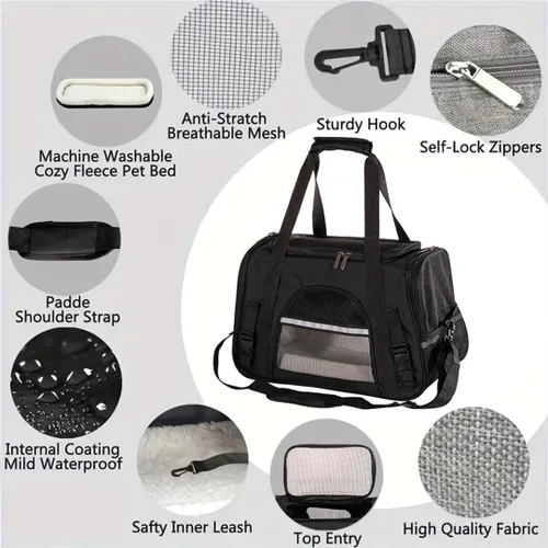 Vista 2 de Transportadores para gatos, perros y mascotas – Bolsa plegable de lados suaves aprobada por aerolíneas para gatos y perros pequeños (hasta 15 lb)
