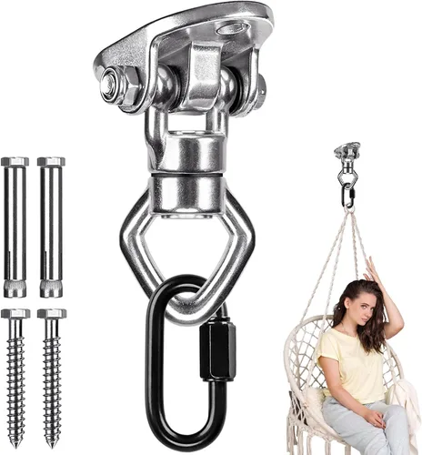 Vista 9 de BeneLabel Colgador de columpio de montaje en techo con rodamiento de capacidad de 900 libras, colgador de bolsa pesada, acero inoxidable, soporte