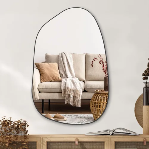 Vista 14 de PERFNIQUE Espejo de pared irregular asimétrico, pequeño espejo negro de 16 x 12 pulgadas para baño, dormitorio, sala de estar, entrada, decoración